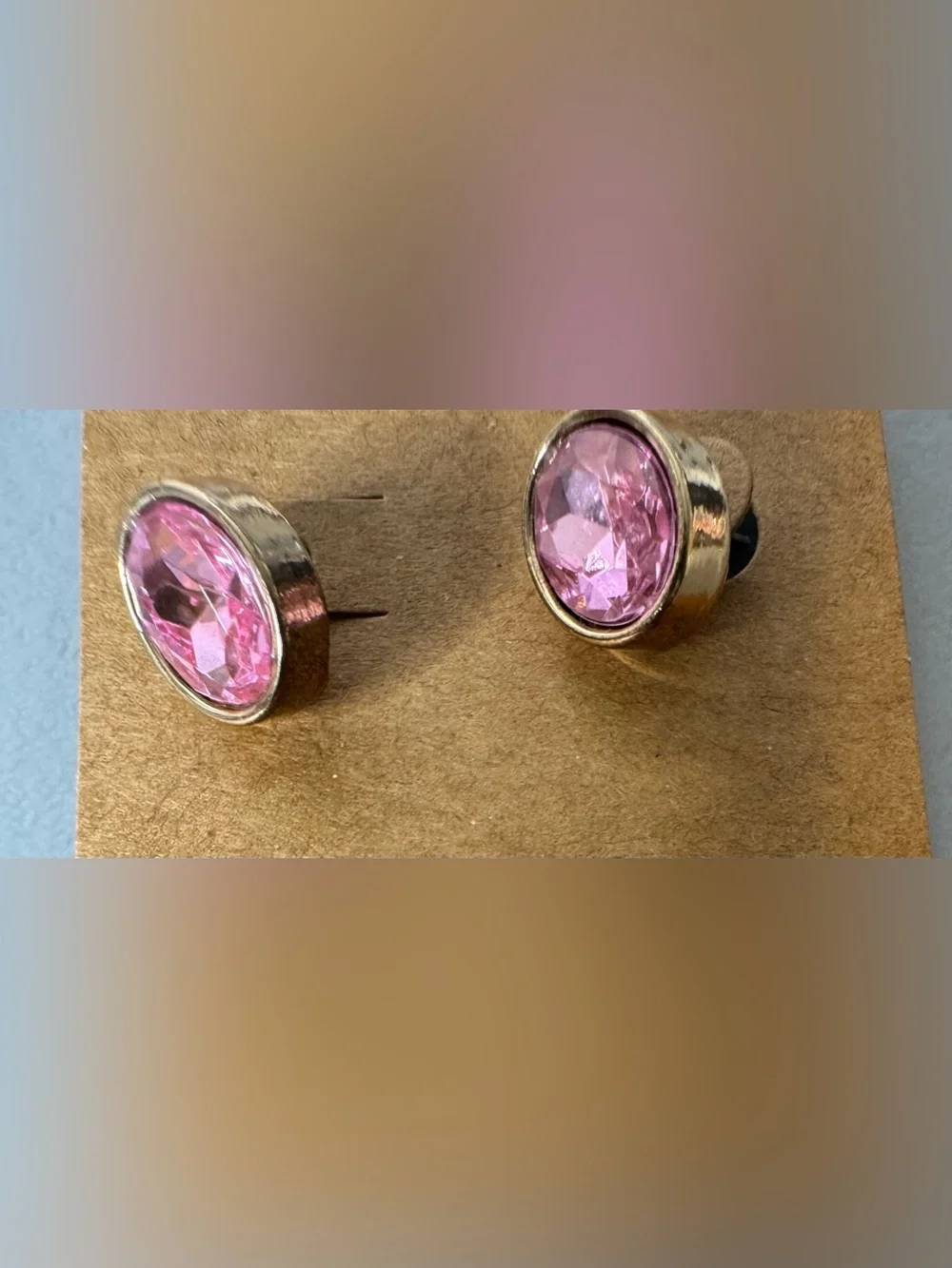 Pink Crystal Stud Earrings - Gold-Tone Setting